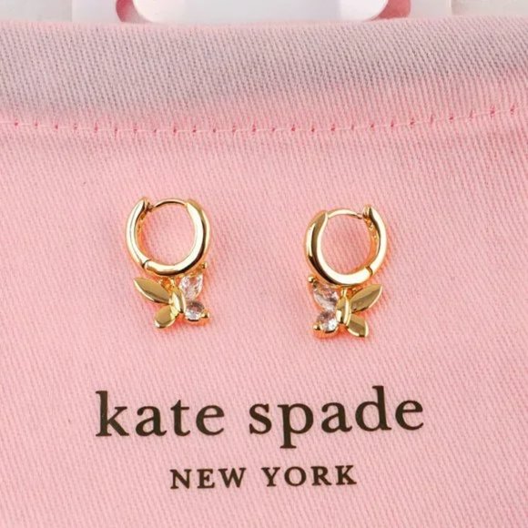 Kate Spade Social Butterfly Huggie Drop Earrings (with Dust Bag) NEW - Picture 4 of 4